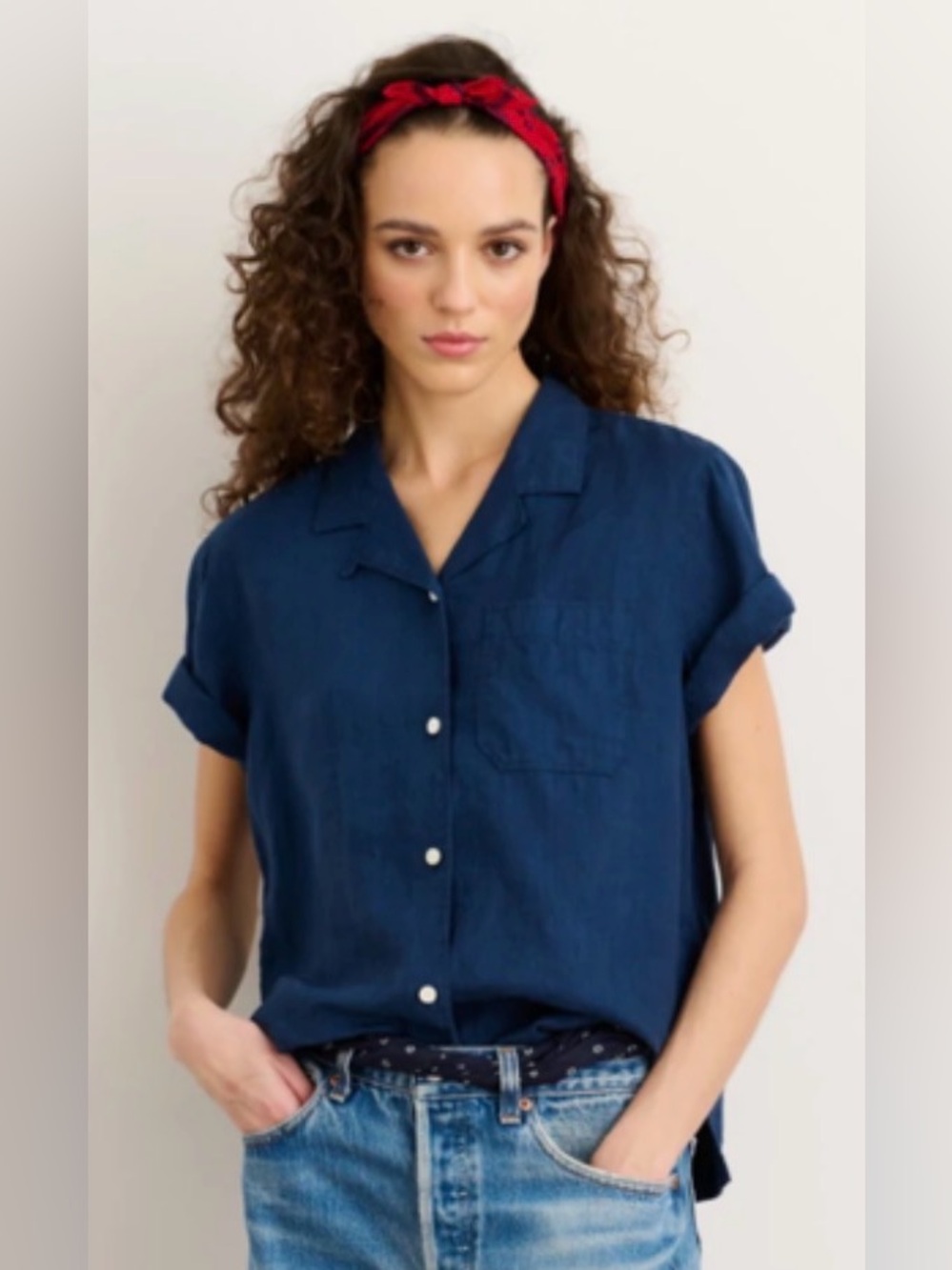 Alex Mill Maddie linen camp shirt in navy, size small